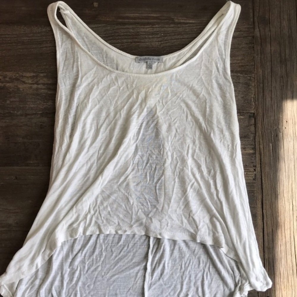 White cross-back tank top
